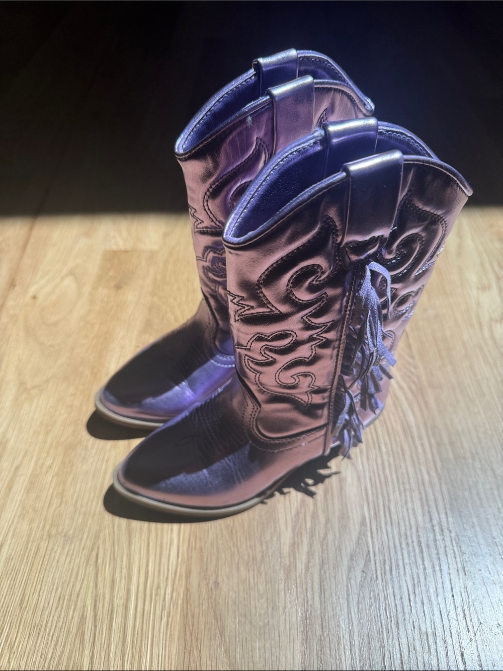 Harper Canyon Metallic Lavender Lace-Up Fringe Cowboy Boots